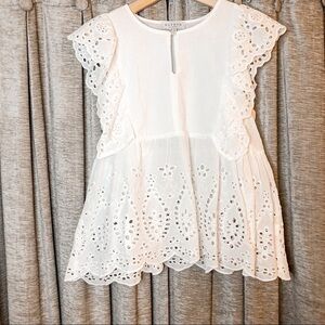 Hayden Los Angeles White Cotton Eyelet Ruffle Sleeve Sleeveless Blouse Small